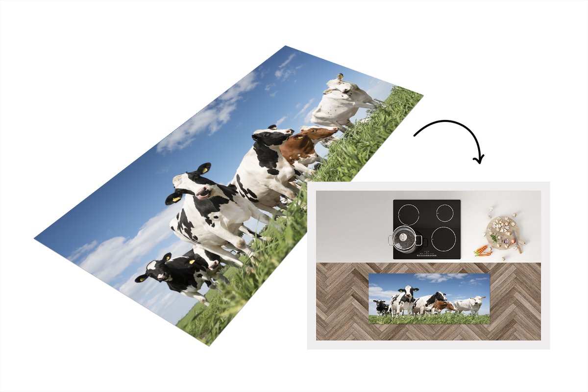 KitchenYeah Keukenloper - Loper keuken - Koeien - Gras - Lucht - 120x50 cm - Keukenloper vinyl Multicolor