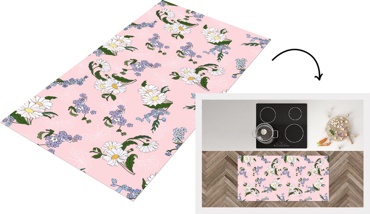 KitchenYeah Keukenloper - Loper keuken - Patronen - Vergeet me nietjes - Bloemen - Keukenloper vinyl multicolor, foto 2