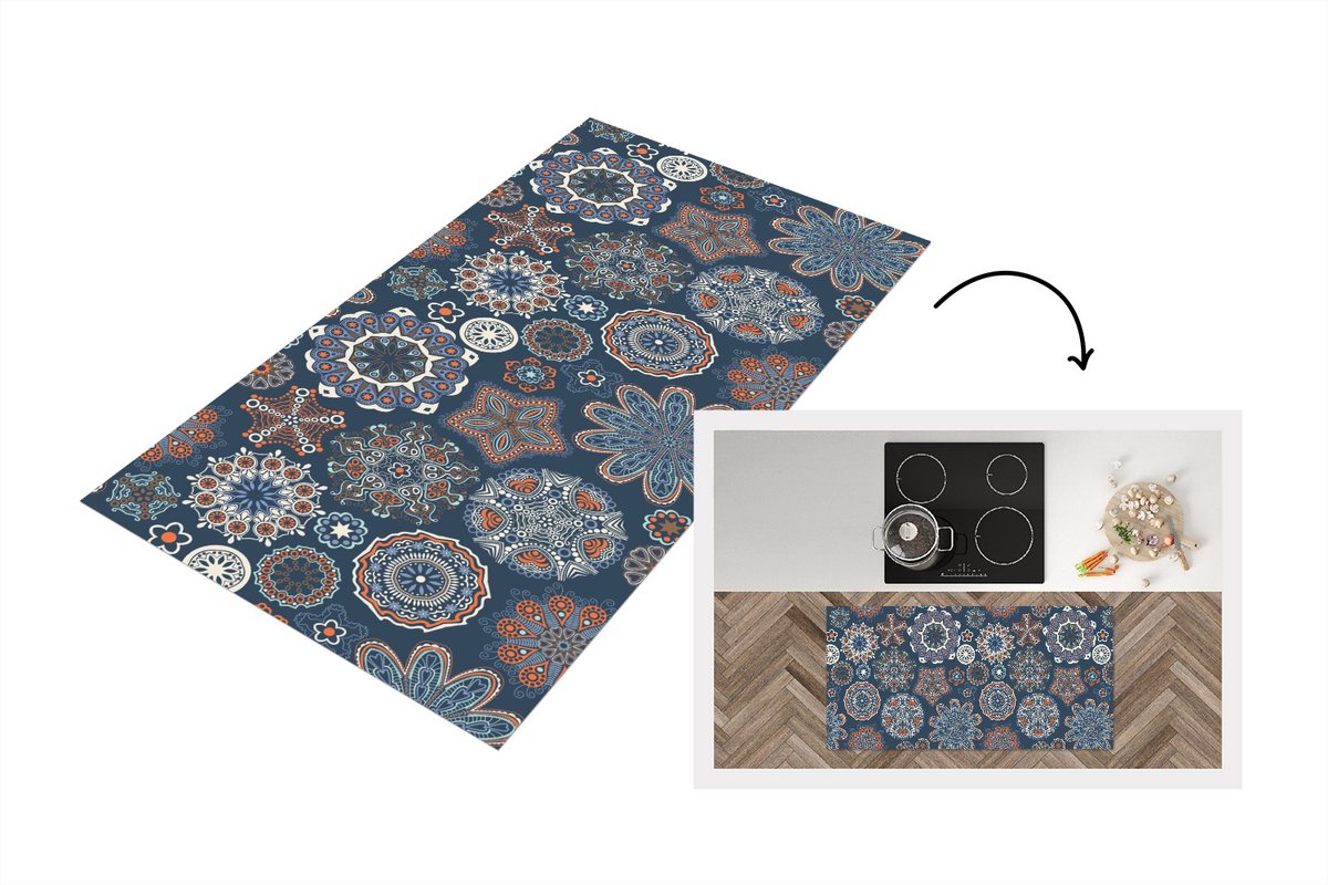 KitchenYeah Keukenloper - Loper keuken - Patronen - Ornament - Versiering - 120x60 cm - Keukenloper vinyl Multicolor