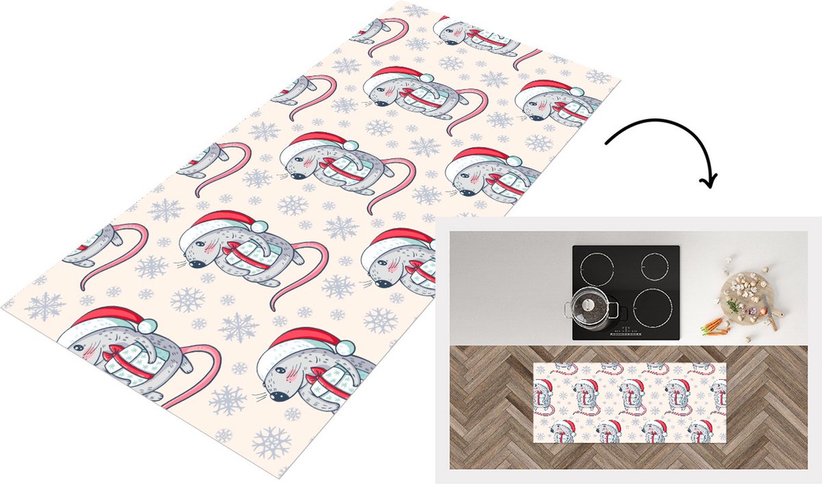 KitchenYeah Keukenloper - Loper keuken - Rat - Kerstcadeau - Kinderen - Kerst - Patronen - 120x50 cm - Keukenloper vinyl Multicolor
