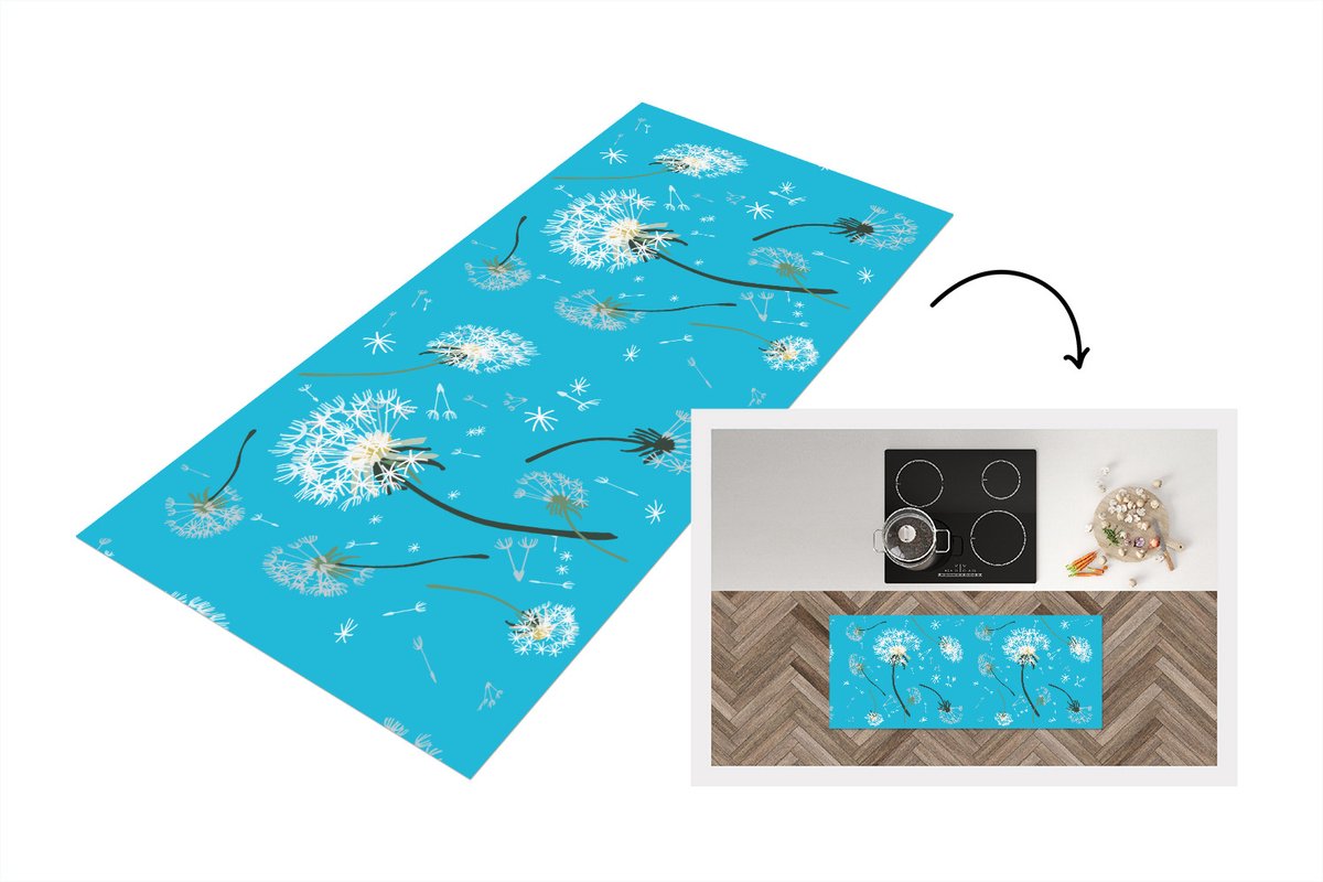 KitchenYeah Keukenloper - Loper keuken - Design - Plant - Paardenbloem - 120x50 cm - Keukenloper vinyl Multicolor