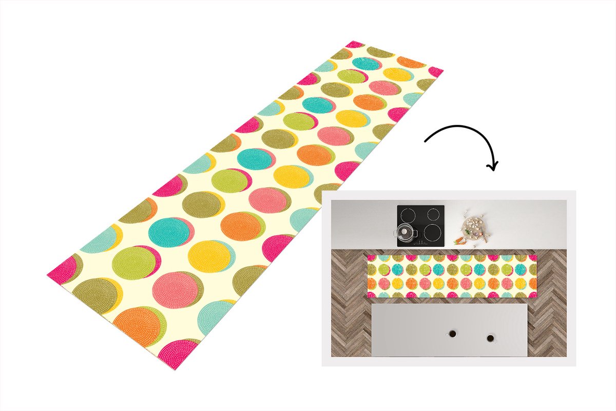 Keukenloper - Loper keuken - Retro - Bohemian - Patroon - Stippen - 200x50 cm - Keukenlope