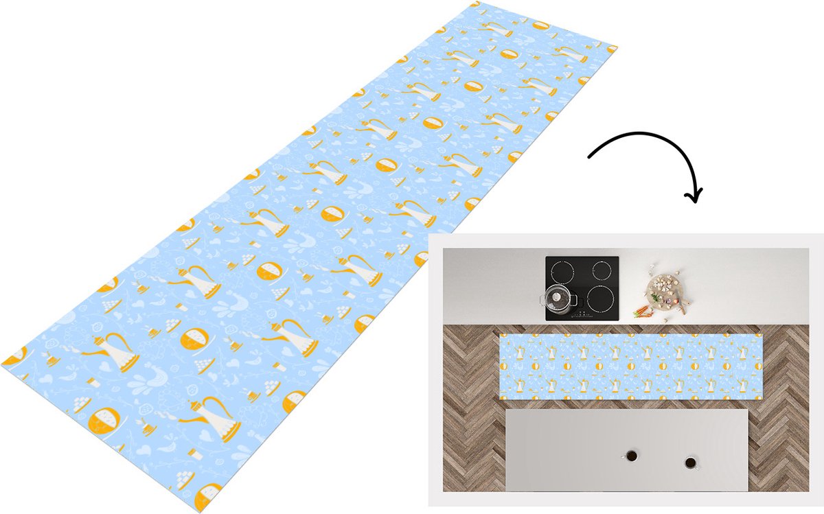 KitchenYeah Keukenloper - Loper keuken - Patronen - High tea - Thee - 200x50 cm - Keukenloper vinyl Multicolor