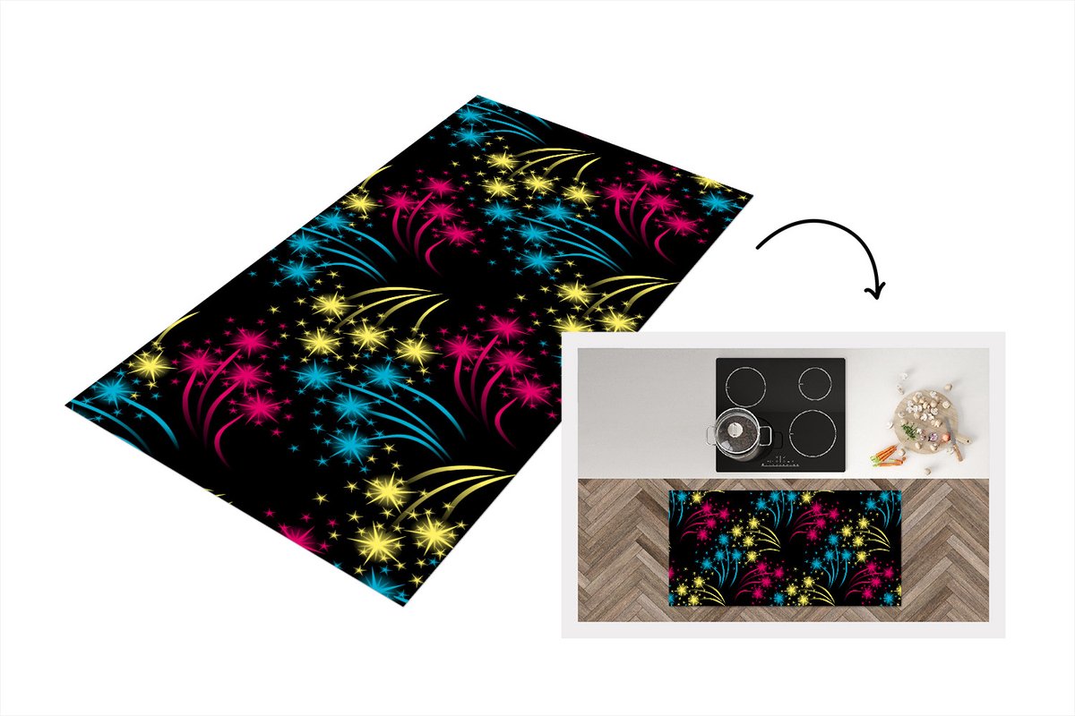 KitchenYeah Keukenloper - Loper keuken - Vuurwerk - Patroon - Oud en Nieuw - 120x60 cm - Keukenloper vinyl Multicolor