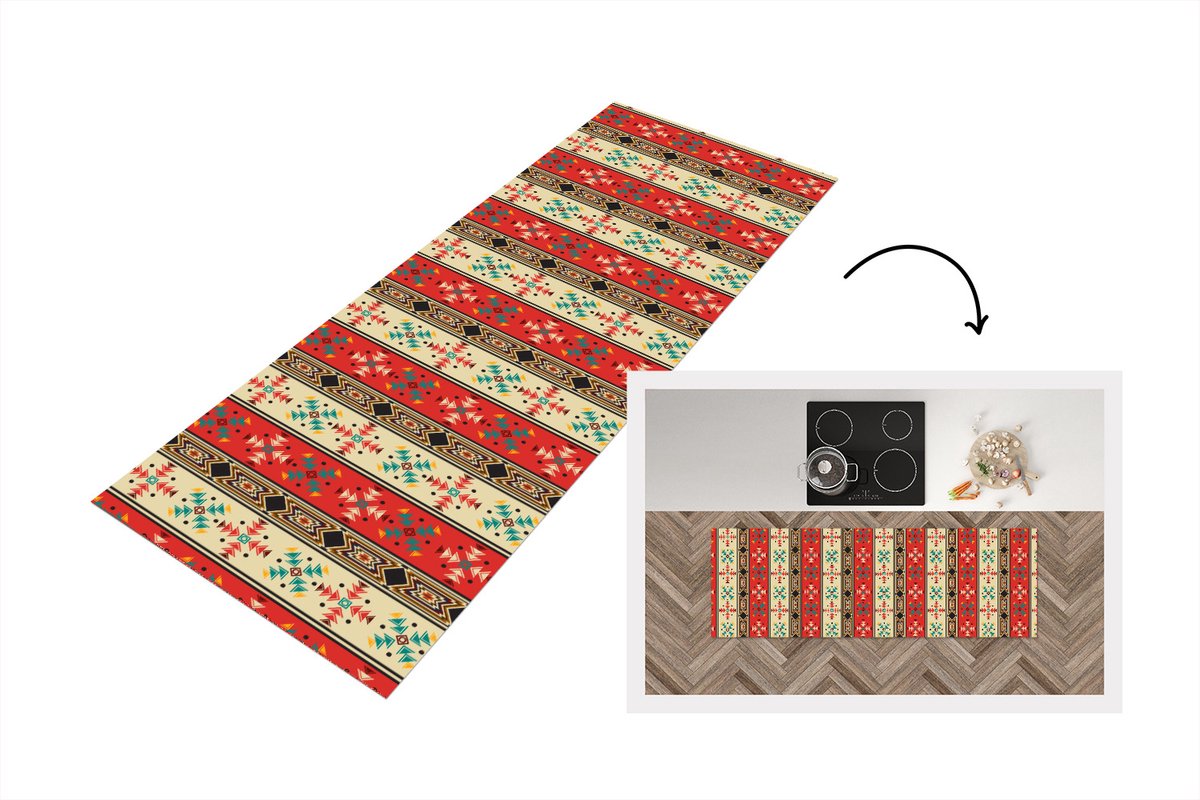 KitchenYeah Keukenloper - Loper keuken - Indianen - Patronen - Abstract - Keukenloper vinyl multicolor, foto 7
