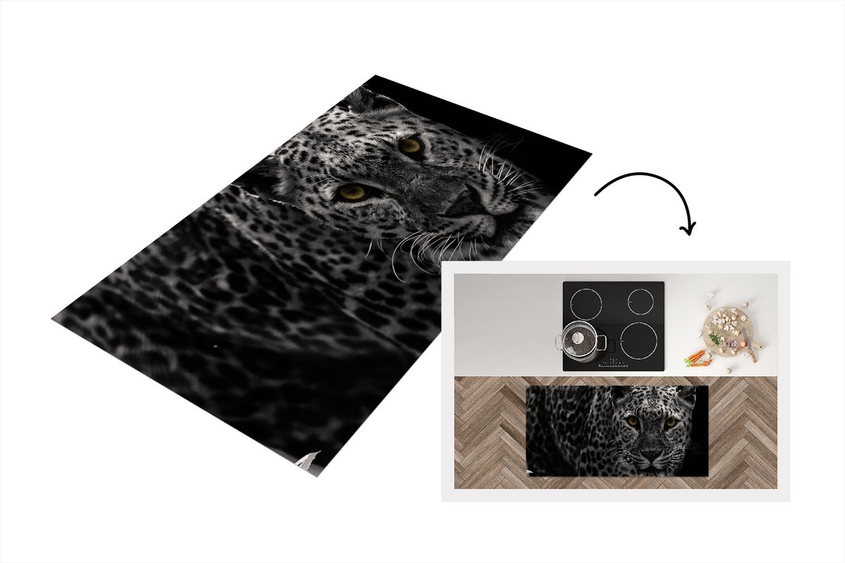 KitchenYeah Keukenloper - Loper keuken - Luipaard - Zwart - Wit - Keukenloper vinyl, foto 2
