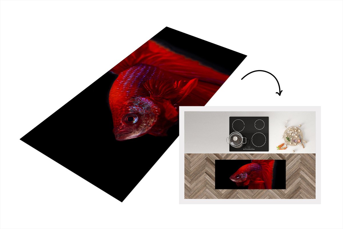 KitchenYeah Keukenloper - Loper keuken - Vis - Dieren - Rood - 120x50 cm - Keukenloper vinyl Multicolor