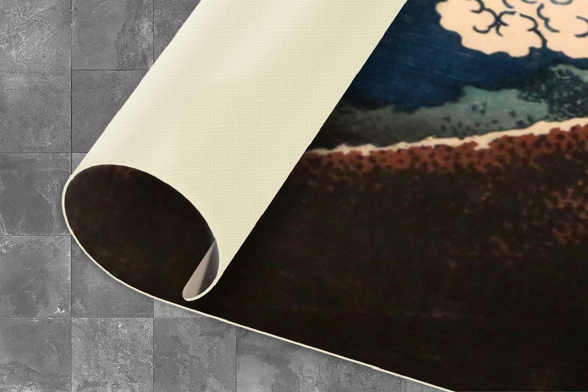 KitchenYeah Keukenloper - Loper keuken - Regenstorm onder de bergtop - schilderij van Kasushika Hokusai - 120x60 cm - Keukenloper vinyl Multicolor