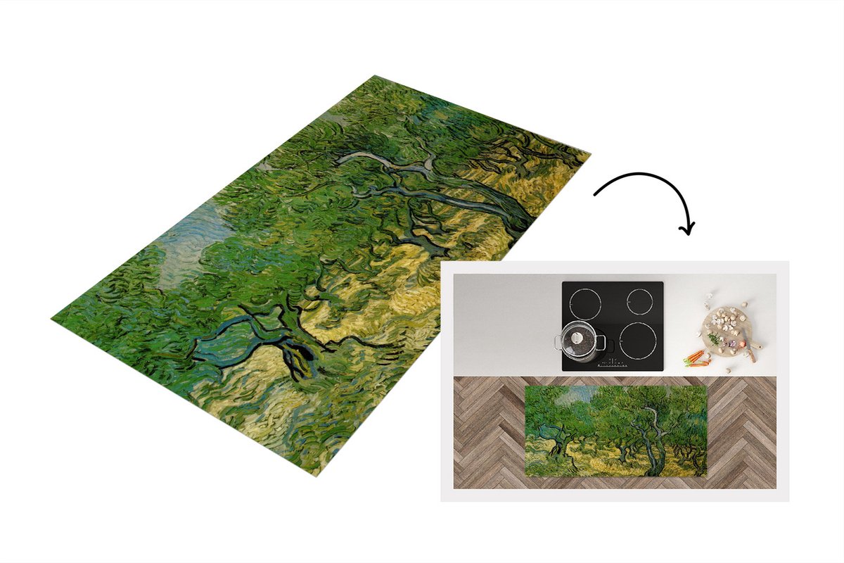 KitchenYeah Keukenloper - Loper keuken - Olijfgaard - Vincent van Gogh - 120x60 cm - Keukenloper vinyl Multicolor