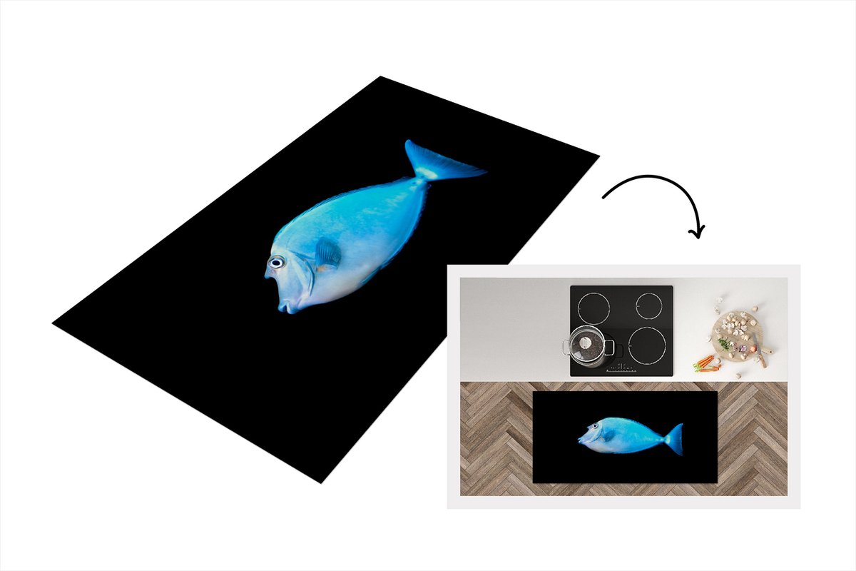 Keukenloper - Loper keuken - Vis - Zeedieren - Zwart - 120x60 cm - Keukenloper vinyl