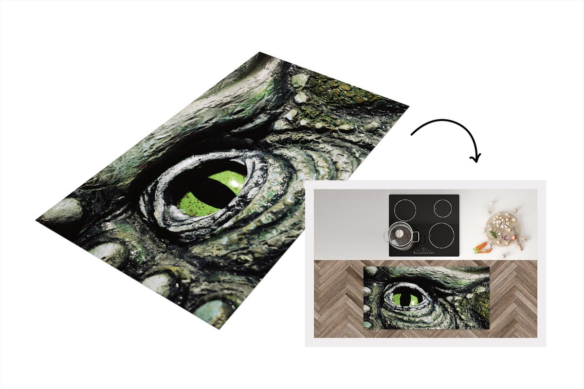 KitchenYeah Keukenloper - Loper keuken - Close-up - Dinosaurus - Oog - 120x60 cm - Keukenloper vinyl Multicolor