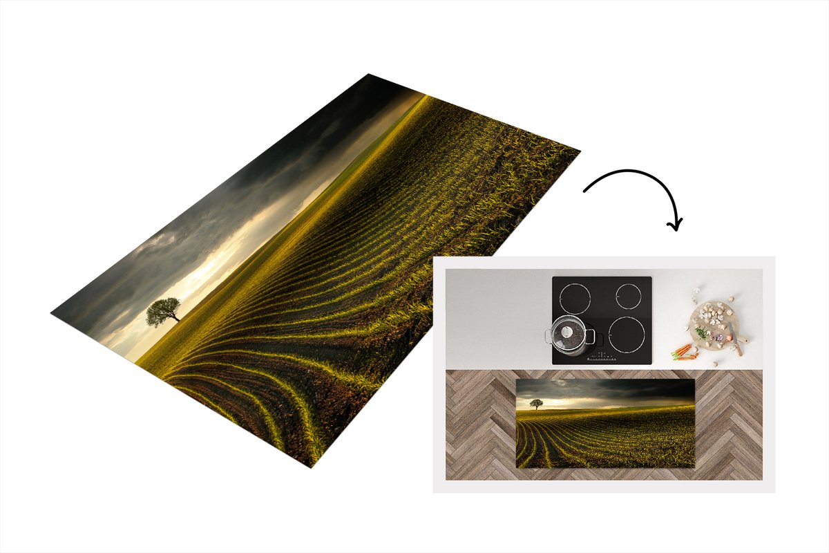KitchenYeah Keukenloper - Loper keuken - Weide - Boom - Donker - 120x60 cm - Keukenloper vinyl Multicolor