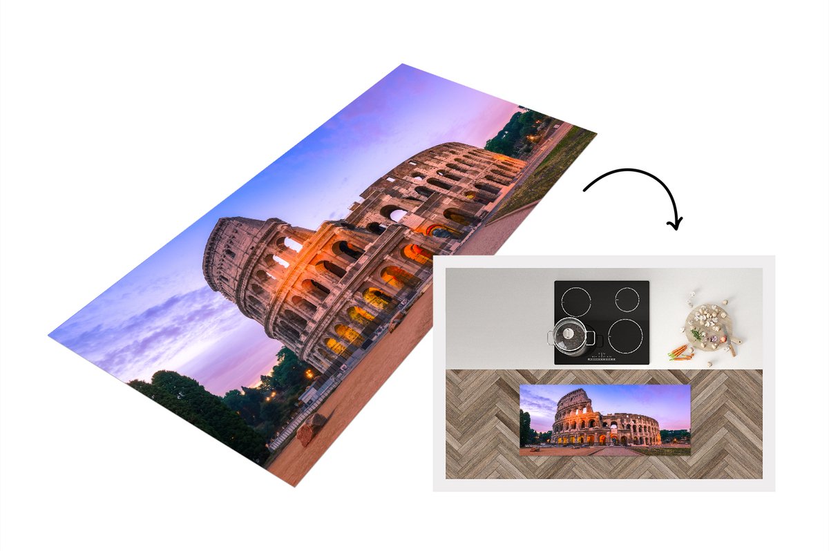 KitchenYeah Keukenloper - Loper keuken - Rome - Colosseum - Zon - 120x50 cm - Keukenloper vinyl Multicolor