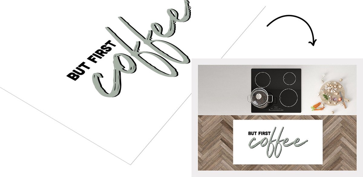 KitchenYeah Keukenloper - Loper keuken - But first coffee - Spreuken - Quotes - Koffie - 120x60 cm - Keukenloper vinyl Multicolor