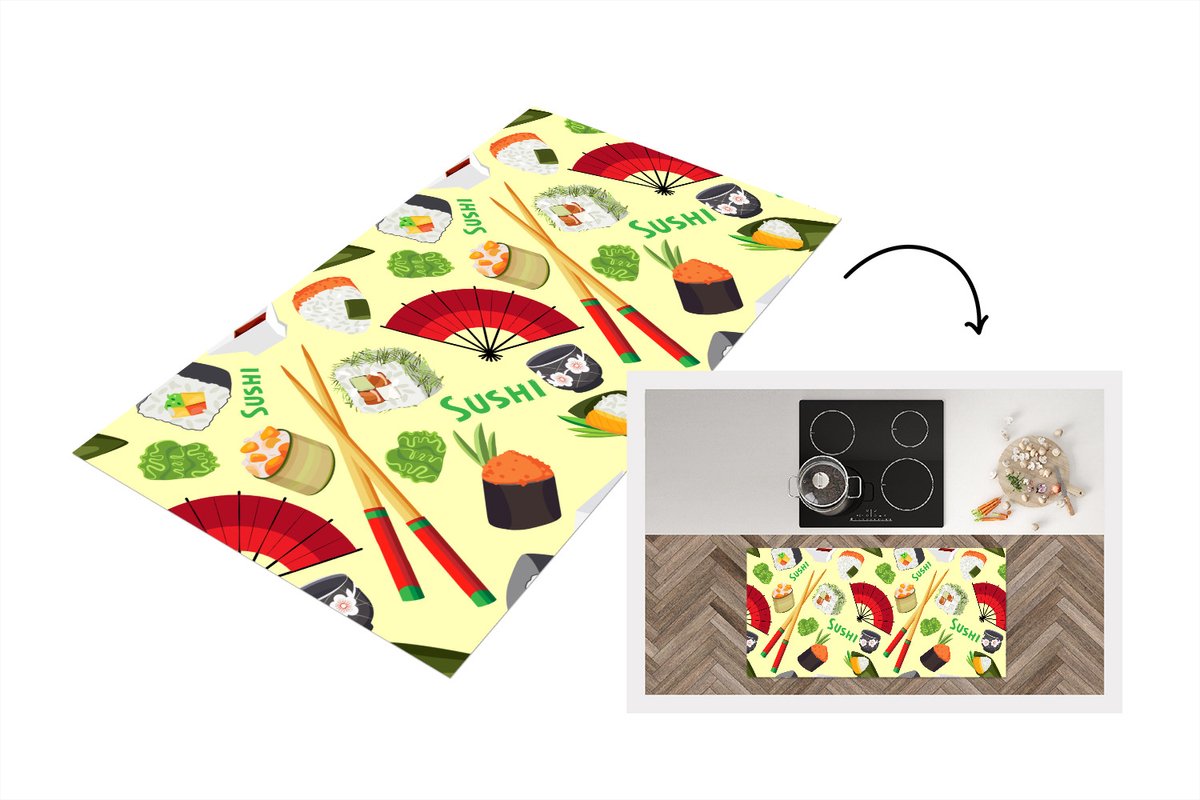 KitchenYeah Keukenloper - Loper keuken - Sushi - Japan - Patronen - 120x60 cm - Keukenloper vinyl Multicolor
