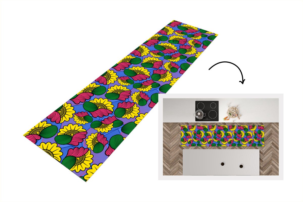 KitchenYeah Keukenloper - Loper keuken - Bloemen - Patroon - Afrika - 240x60 cm - Keukenloper vinyl Multicolor