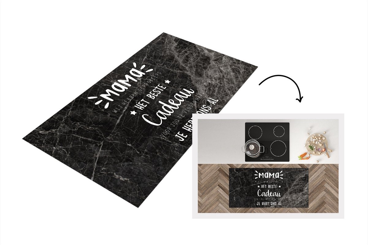 KitchenYeah Keukenloper - Loper keuken - Spreuken - Quotes Mama Je Hebt Ons Al - Kinderen - Marmer - Moeder cadeau - 120x60 cm - Keukenloper vinyl Multicolor