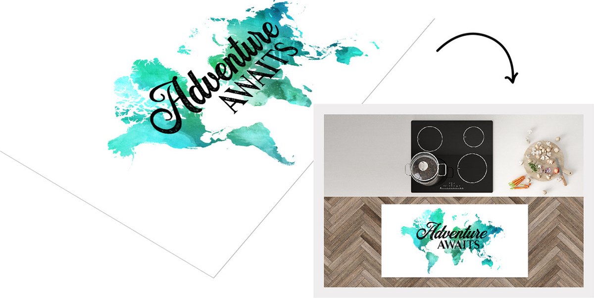 KitchenYeah Keukenloper - Loper keuken - Kaart - Wereld - Quote - Groen - 120x60 cm - Keukenloper vinyl Multicolor