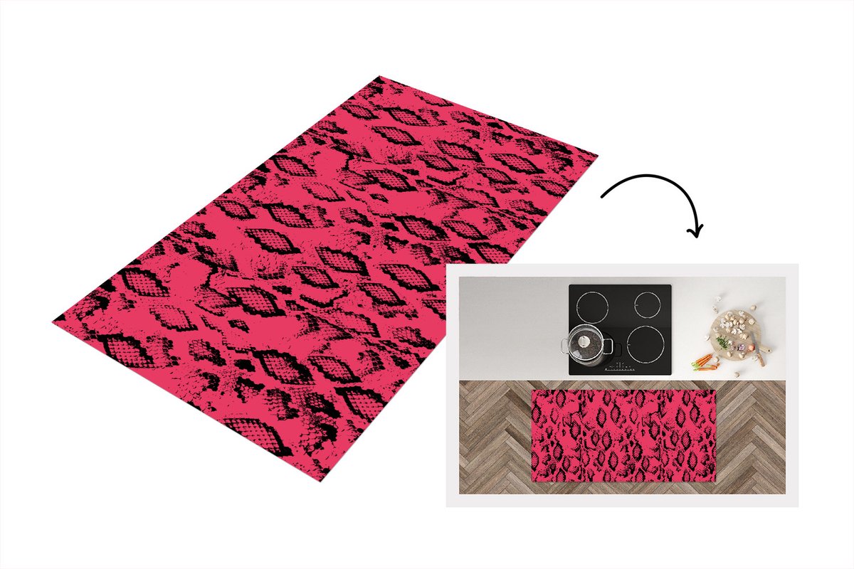 KitchenYeah Keukenloper - Loper keuken - Slangenprint - Dierenprint - Roze - 120x60 cm - Keukenloper vinyl Multicolor