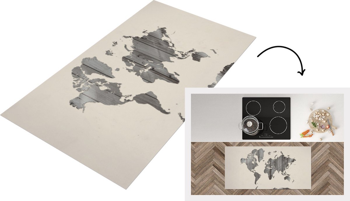 KitchenYeah Keukenloper - Loper keuken - Wereldkaart - Hout - Design - 120x60 cm - Keukenloper vinyl Multicolor