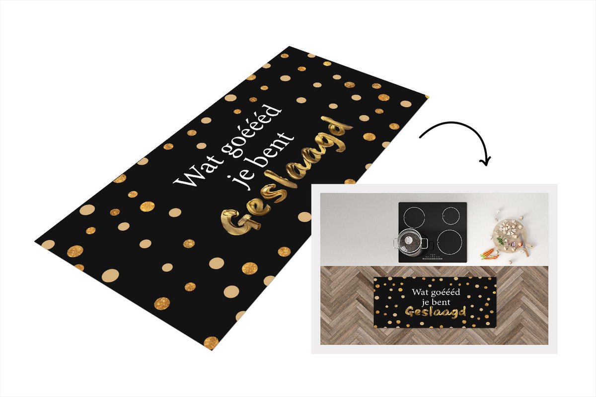 KitchenYeah Keukenloper - Loper keuken - Quote - Geslaagd - Goud - 120x50 cm - Keukenloper vinyl Multicolor