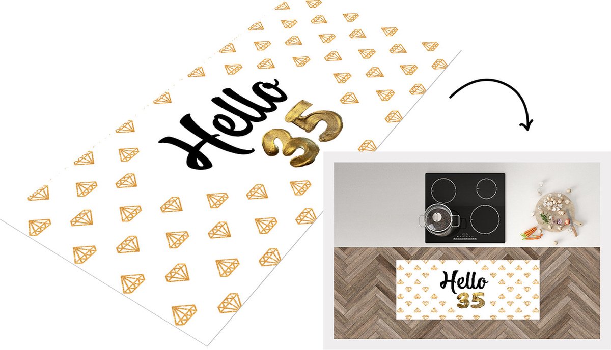 KitchenYeah Keukenloper - Loper keuken - Verjaardag - 35 jaar - Goud - 120x50 cm - Keukenloper vinyl Multicolor