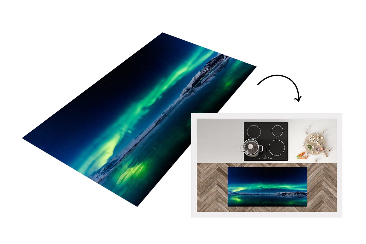 KitchenYeah Keukenloper - Loper keuken - Het Noorderlicht boven het meer van Jökulsárlón - 120x60 cm - Keukenloper vinyl Multicolor