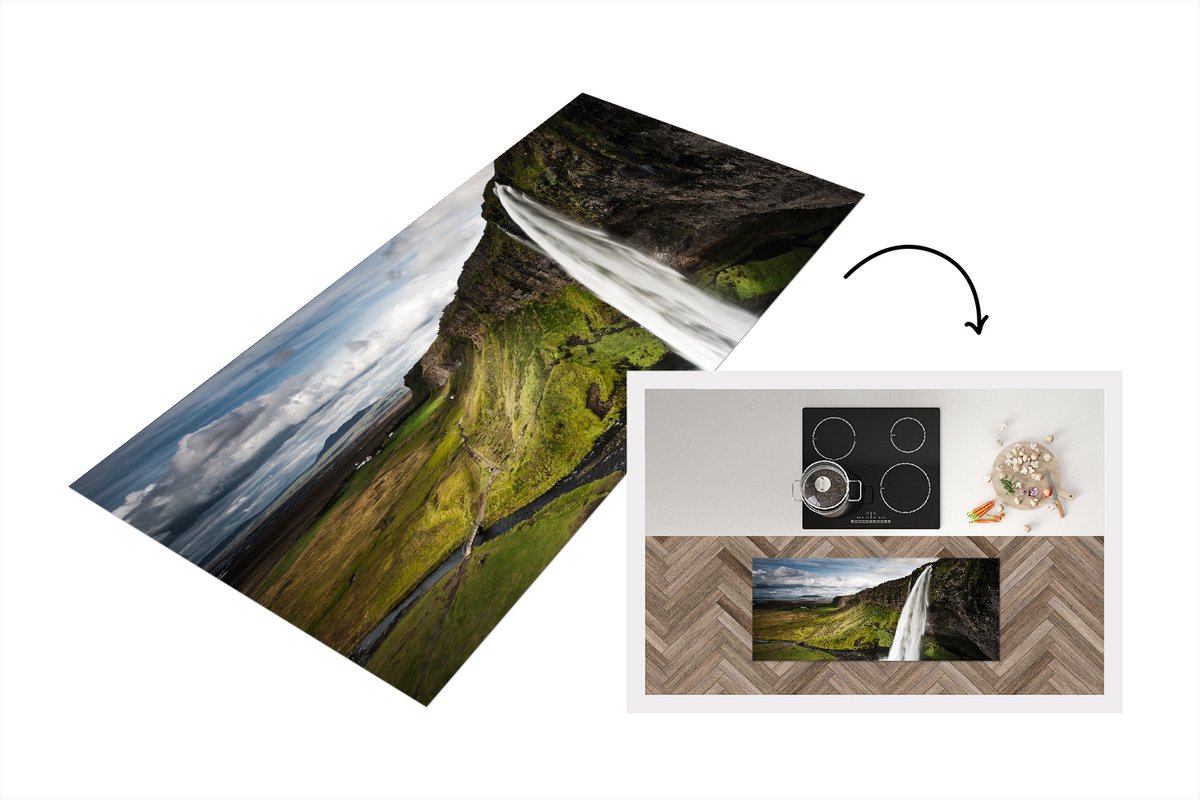 KitchenYeah Keukenloper - Loper keuken - Waterval - Gebergte - Jungle - 120x50 cm - Keukenloper vinyl Multicolor