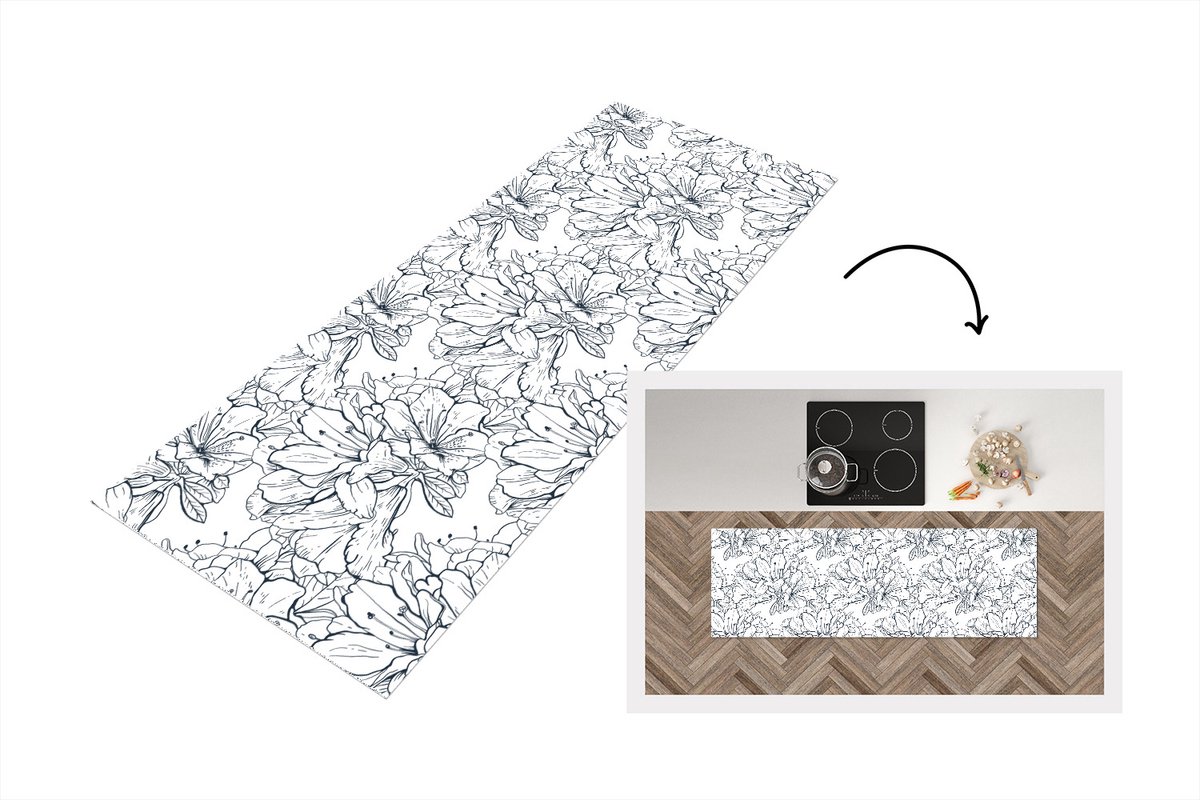 KitchenYeah Keukenloper - Loper keuken - Bloemen - Patroon - Lijn - 180x60 cm - Keukenloper vinyl Multicolor