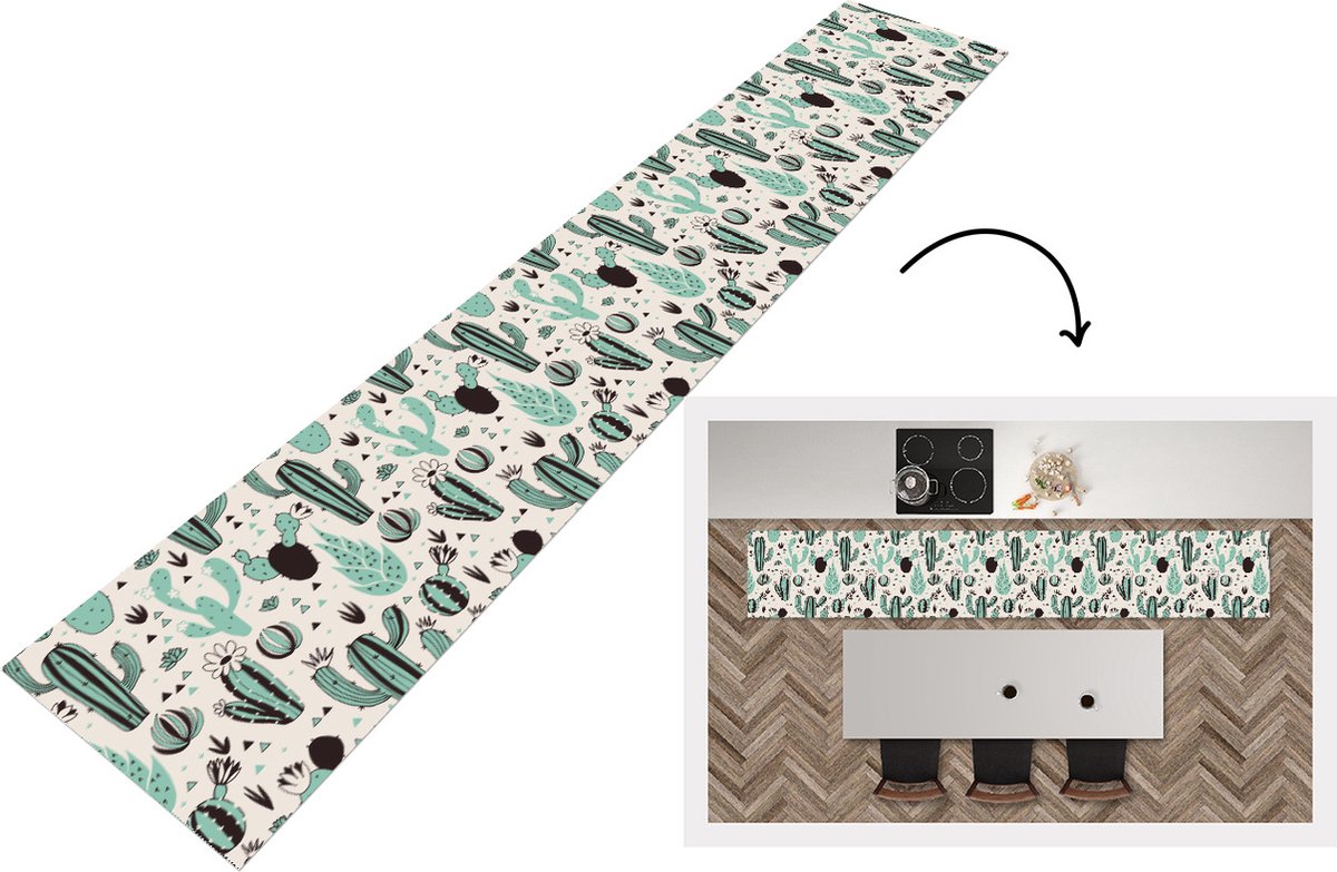 KitchenYeah Keukenloper - Loper keuken - Cactus - Patroon - Bloemen - 300x50 cm - Keukenloper vinyl Multicolor
