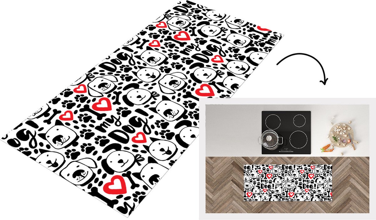 KitchenYeah Keukenloper - Loper keuken - Patronen - Hond - Quote - 120x50 cm - Keukenloper vinyl Multicolor