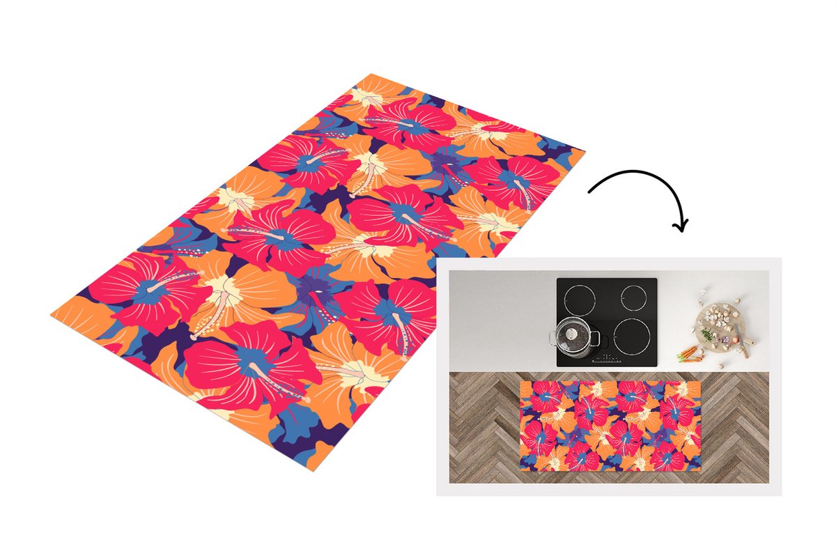 KitchenYeah Keukenloper - Loper keuken - Zomer - Bloemen - Hawaii - Patronen - 120x60 cm - Keukenloper vinyl Multicolor