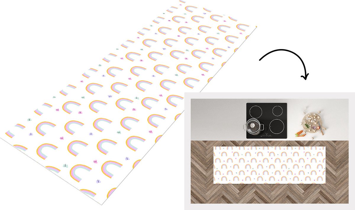 KitchenYeah Keukenloper - Loper keuken - Regenboog - Vlinder - Baby - Keukenloper vinyl multicolor, foto 2