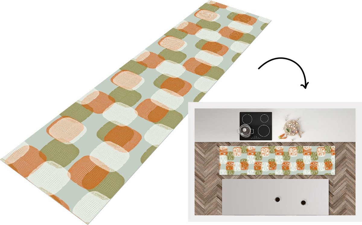 KitchenYeah Keukenloper - Loper keuken - Retro - Patroon - Pastel - 200x50 cm - Keukenloper vinyl Multicolor