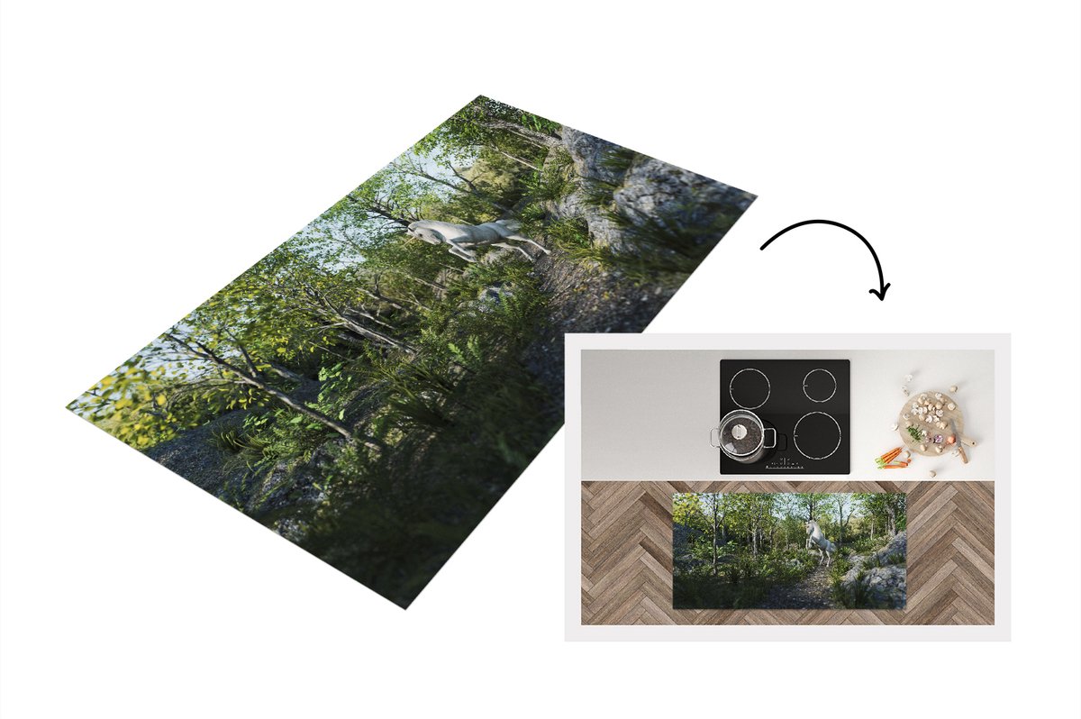 KitchenYeah Keukenloper - Loper keuken - Eenhoorn in een bos - Keukenloper vinyl multicolor, foto 2