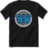 1936 Limited Edition | Feest Kado T-Shirt Heren - Dames | Wit - Blauw | Perfect Verjaardag Cadeau Shirt | Grappige Spreuken - Zinnen - Teksten | Maat M