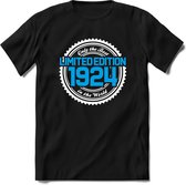 1924 Limited Edition | Feest Kado T-Shirt Heren - Dames | Wit - Blauw | Perfect Verjaardag Cadeau Shirt | Grappige Spreuken - Zinnen - Teksten | Maat L