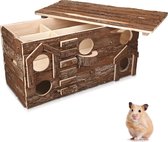 Navaris houten hamsterhuis - Speelhut voor hamsters, kleine knaagdieren, gerbils, muizen - Schuilplaats op twee etages voor hamster, cavia, muis