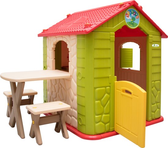 Kinderspeelhuis met Tafel - Tuin Kinderhuisje van Kunststof - Kinder Speelhuis Binnen en Buiten