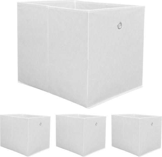 Set van 3 stoffen kubusmanden met touwhandvatten 30x30, marineblauw basis/off-wit