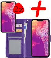 iPhone 13 Mini Hoesje Bookcase 2x Screenprotector - iPhone 13 Mini Case Hoes Cover - iPhone 13 Mini Screenprotector 2x - Paars