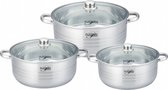 kookpannenset 22-24-26 cm glas/RVS zilver 6-delig