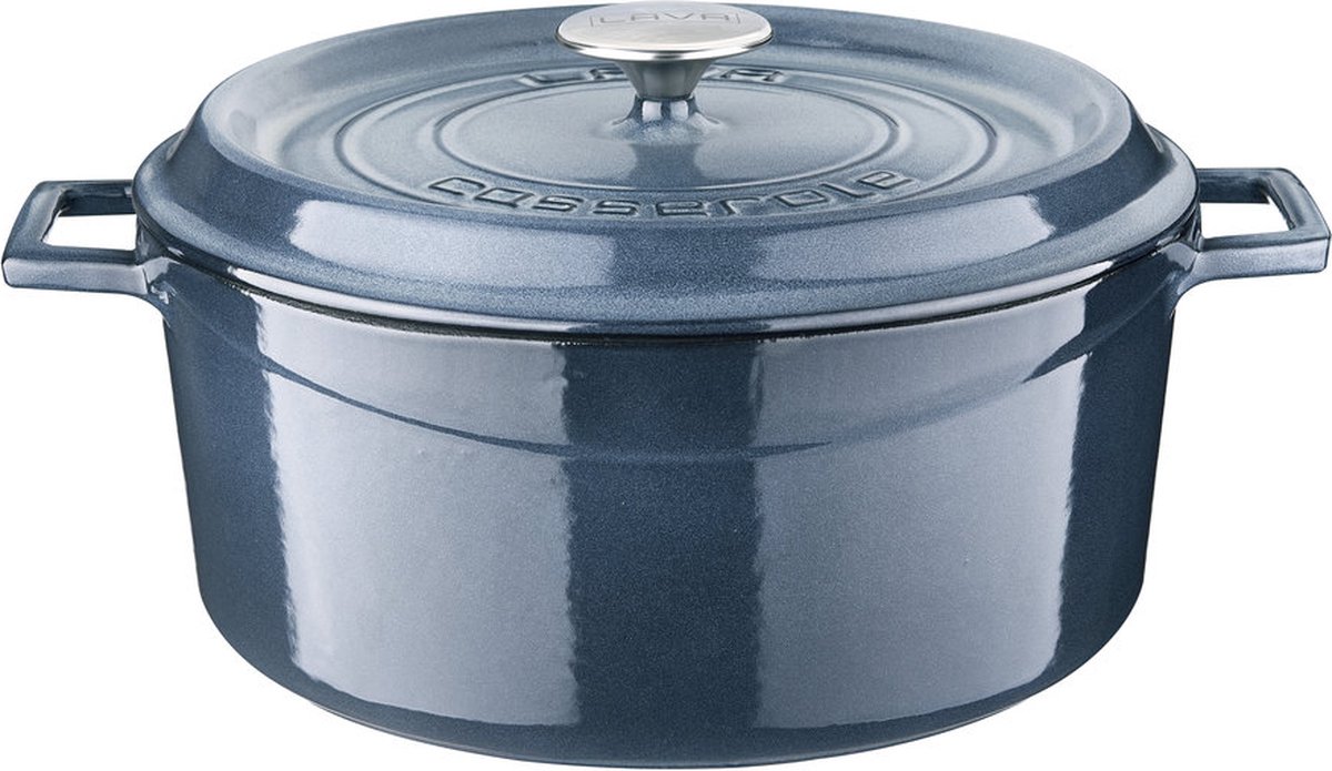 Lava - ronde braadpan - 28 cm rond - inductie - met deksel - gietijzer grijs