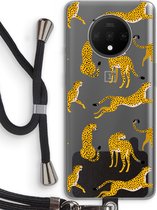 Case Company® - OnePlus 7T hoesje met Koord - Luipaard - Telefoonhoesje met Zwart Koord - Bescherming aan alle Kanten en Over de Schermrand