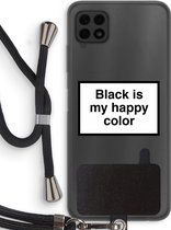 Case Company® - Samsung Galaxy A22 4G hoesje met Koord - Black is my happy color - Telefoonhoesje met Zwart Koord - Bescherming aan alle Kanten en Over de Schermrand