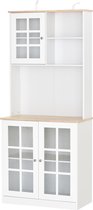 HOMCOM Keukenkast met werkblad, servieskast, vitrinekast, glazen deur, MDF, wit 835-209V01