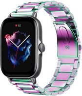 Stalen Smartwatch bandje - Geschikt voor  Amazfit GTS 3 stalen band - regenboog - Strap-it Horlogeband / Polsband / Armband