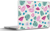 Laptop sticker - 13.3 inch - Zomer - Patroon - Flamingo - Monstera - 31x22,5cm - Laptopstickers - Laptop skin - Cover