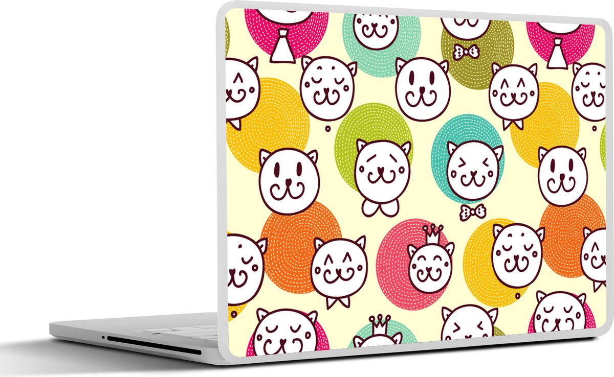 Laptop sticker - 15.6 inch - Meisjes - Kat - Kroon - Patronen - Girl - Kids - Kinderen - 36x27,5cm - Laptopstickers - Laptop skin - Cover