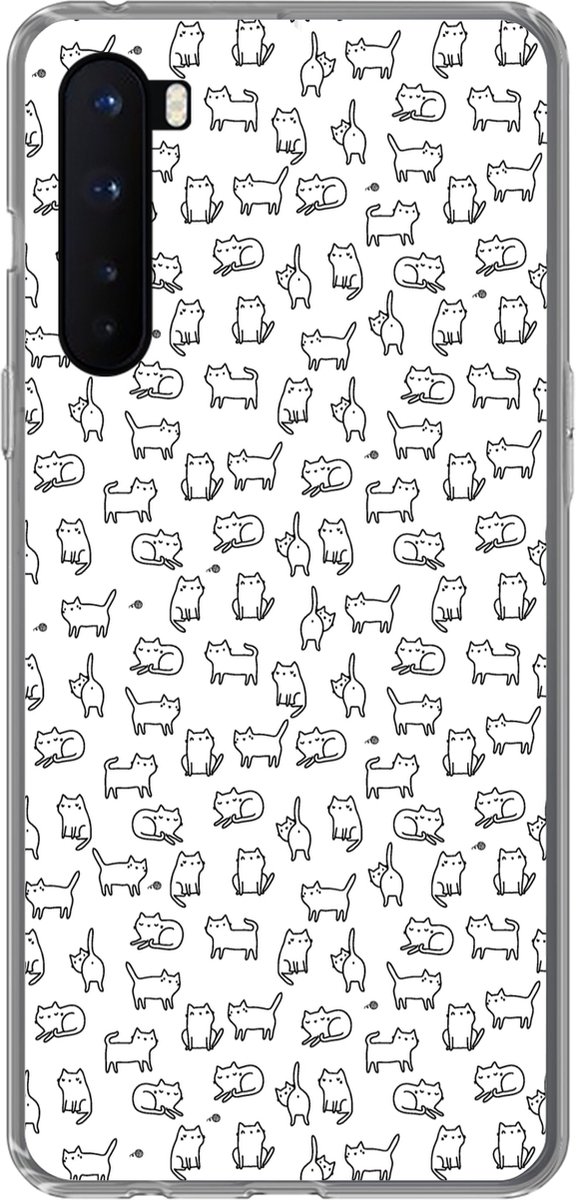 Telefoonhoesje Geschikt voor OnePlus Nord hoesje - Meiden - Kat - Patronen - Girl - Kids - Kinderen - Siliconen Telefoonhoesje Telefoonhoesje